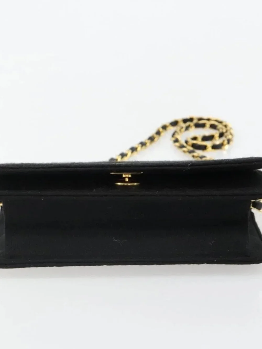 CHANEL Matelasse Chain Shoulder Bag Cotton Black Gold CC Auth 185197